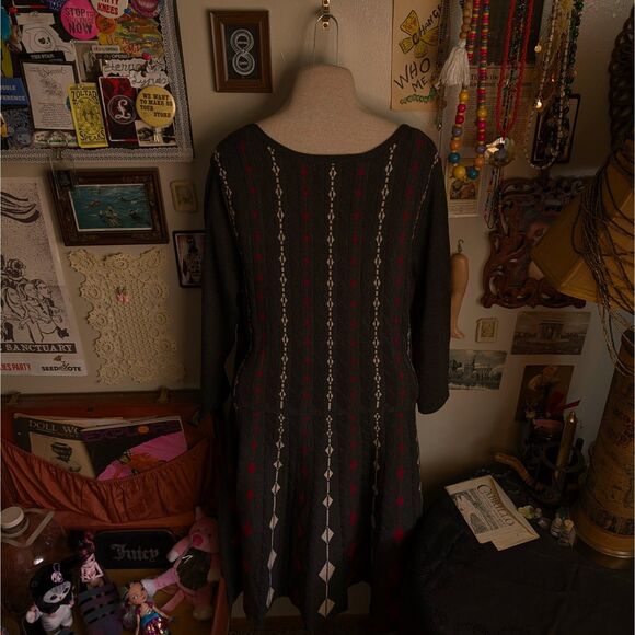 Harlequin Diamond Print Sweater Dress Women's XL Dark Gray Fit and Flare Midi - Picture 2 of 4